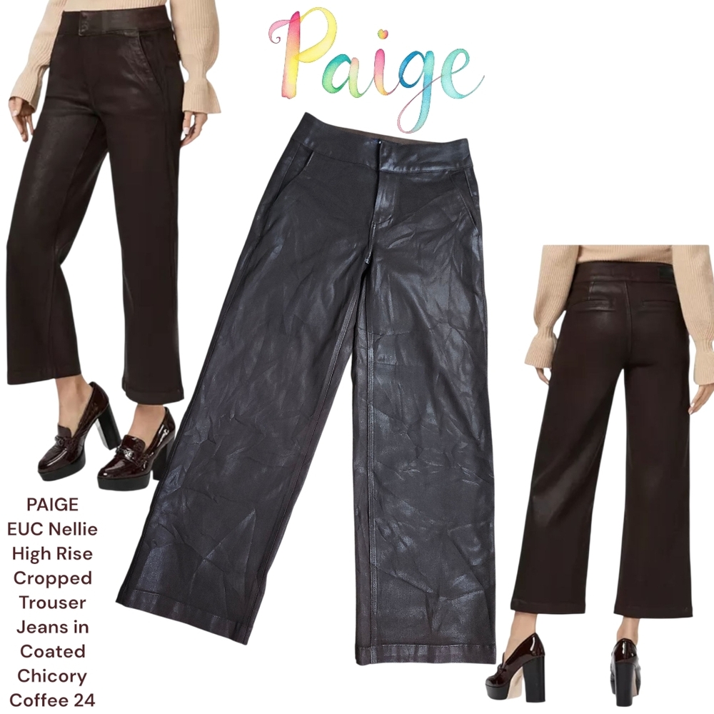PAIGE Nellie High Rise Cropped Trouser Jeans Coated Chicory Coffee Women's 24